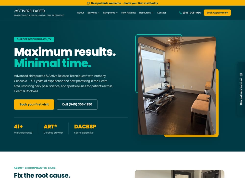 Active Release TX chiropractic website screenshot
