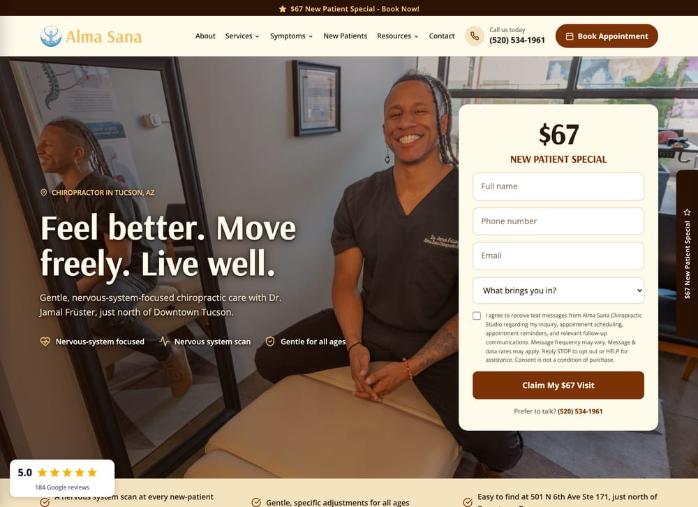 Alma Sana Chiropractic Studio chiropractic website screenshot