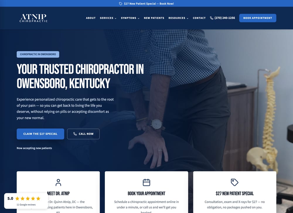 Atnip Chiropractic chiropractic website screenshot