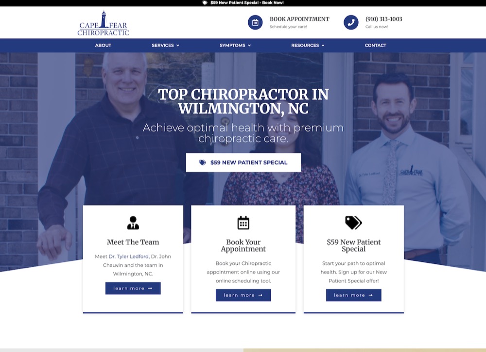 Cape Fear Chiropractic chiropractic website screenshot