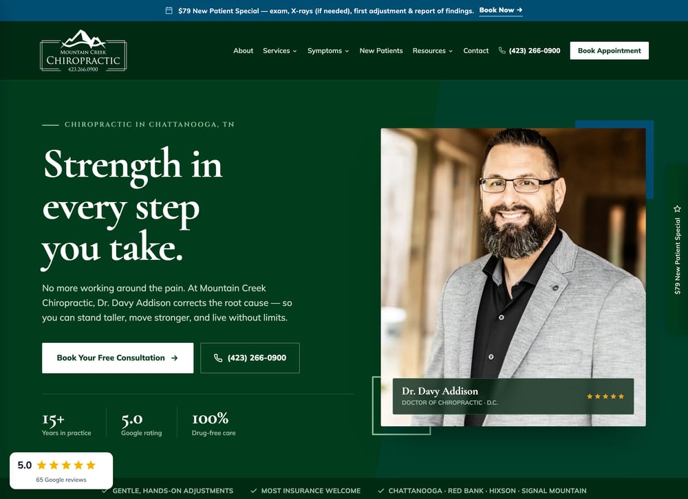 Mountain Creek Chiropractic chiropractic website screenshot