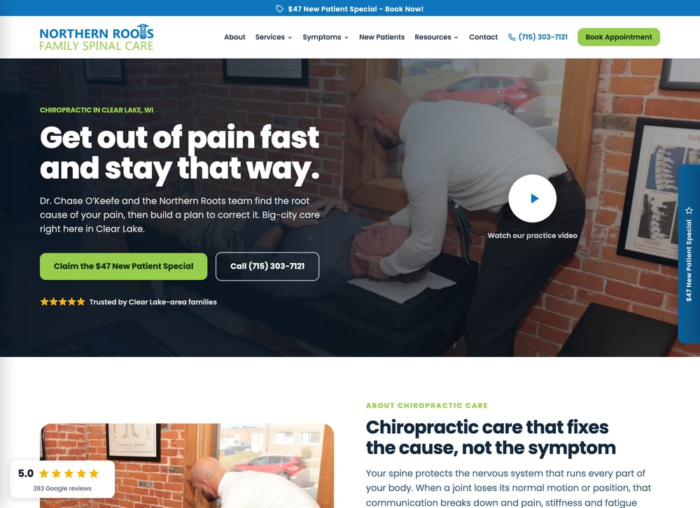 Northern Roots Family Spinal Care chiropractic website screenshot
