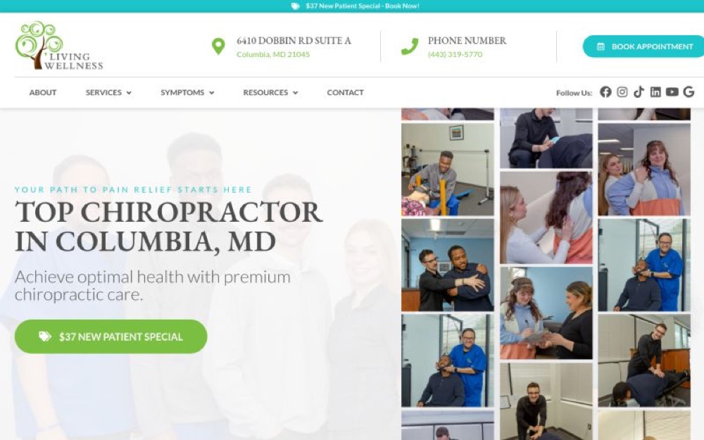 Living Wellness chiropractic website screenshot