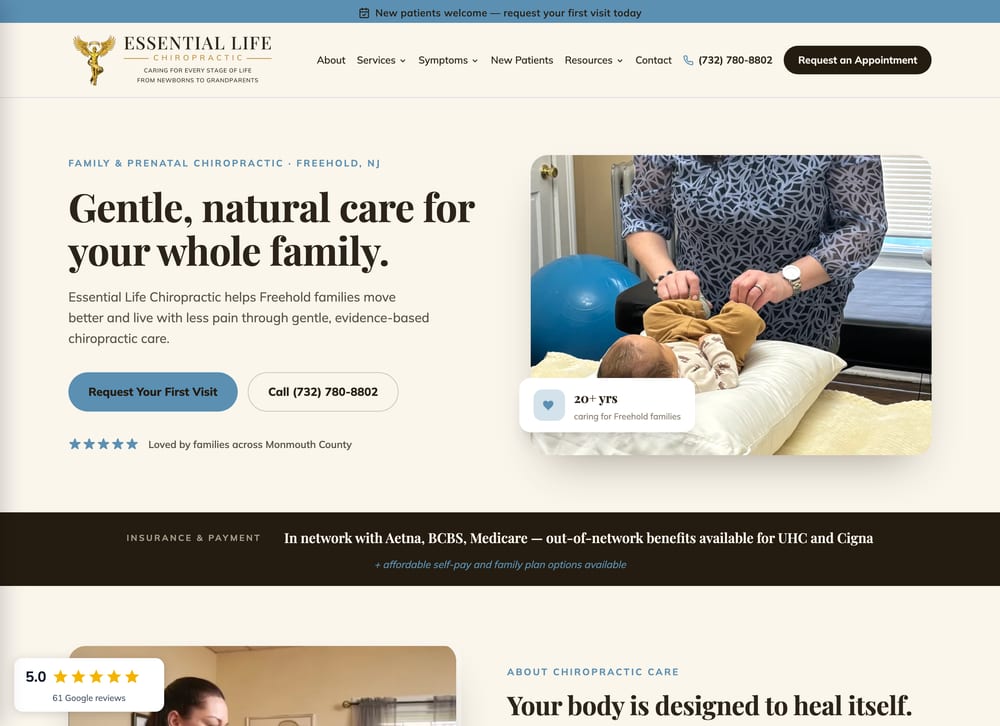 Essential Life Chiropractic chiropractic website screenshot