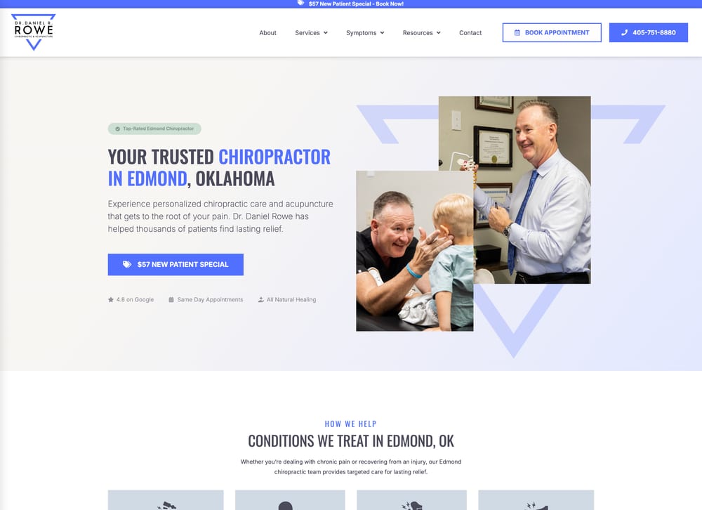 Dr. Daniel Rowe chiropractic website screenshot