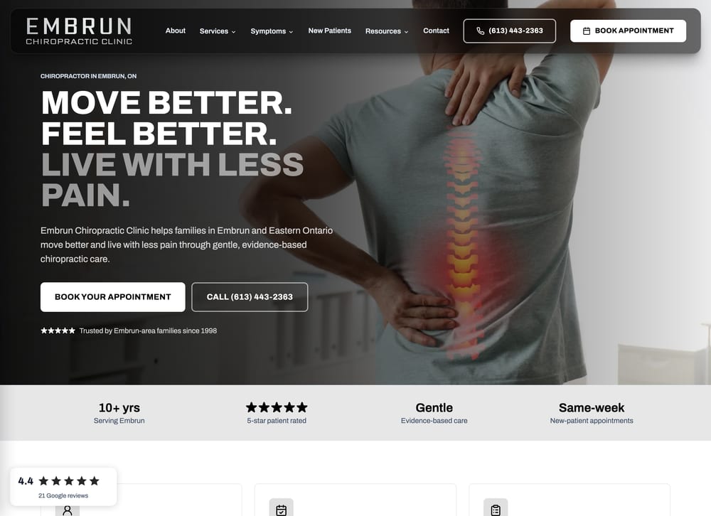 Embrun Chiropractic Clinic chiropractic website screenshot