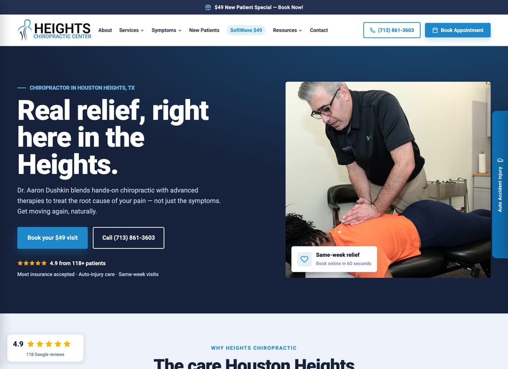 Heights Chiropractic Center chiropractic website screenshot