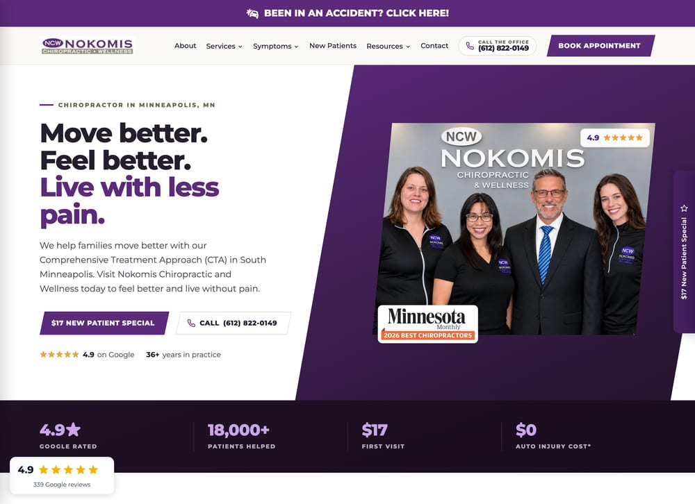 Nokomis Chiropractic and Wellness chiropractic website screenshot