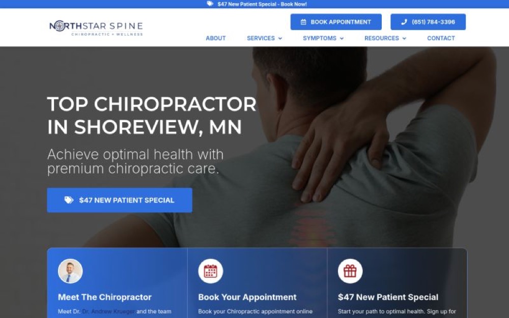 North Star Spine chiropractic website screenshot