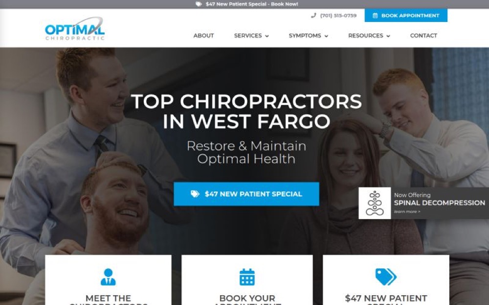 Optimal Chiropractic chiropractic website screenshot