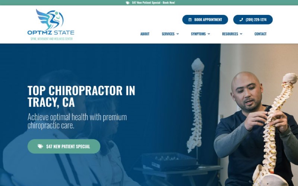 OPTMZ State chiropractic website screenshot