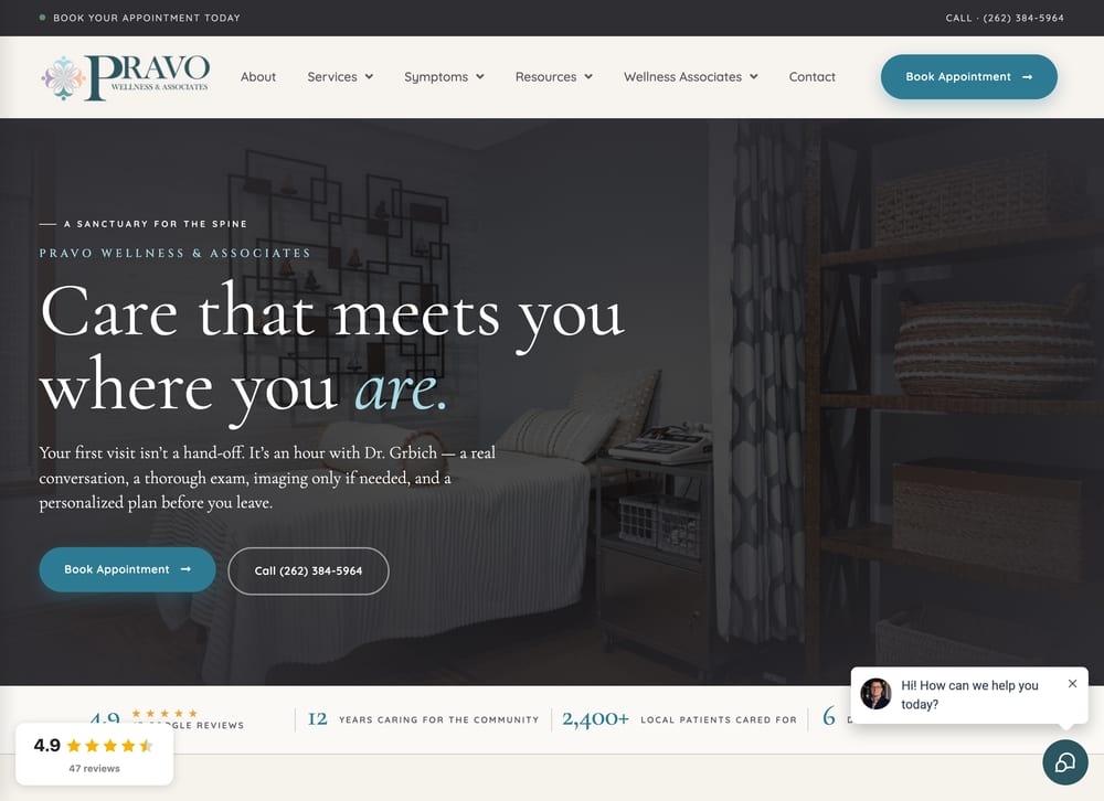 Pravo Wellness chiropractic website screenshot