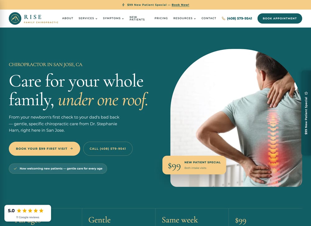 Rise Family Chiropractic chiropractic website screenshot
