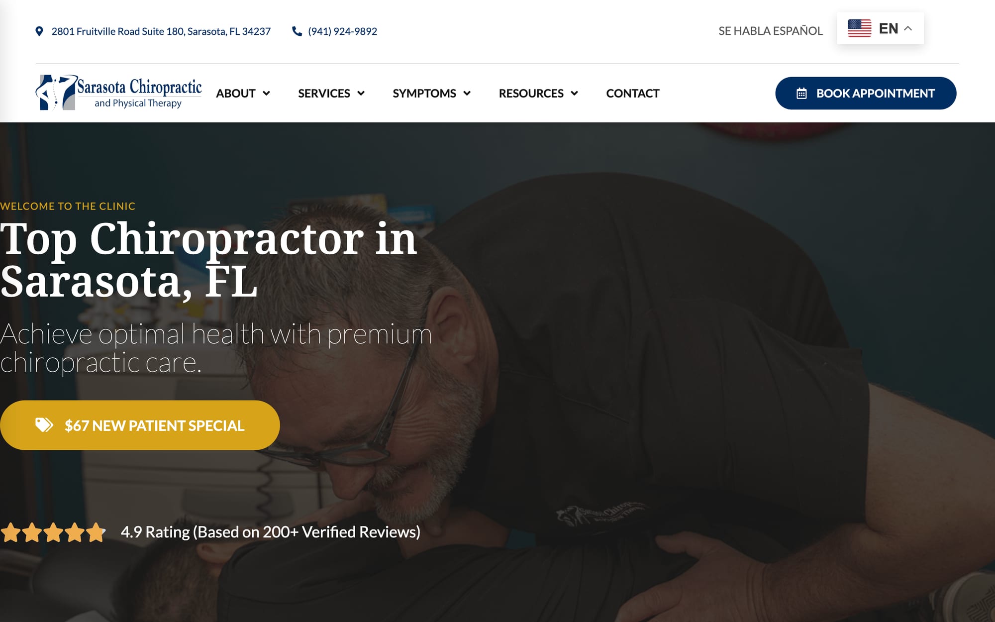 Sarasota Chiropractic and Physical Therapy website built by CHIROBASIX