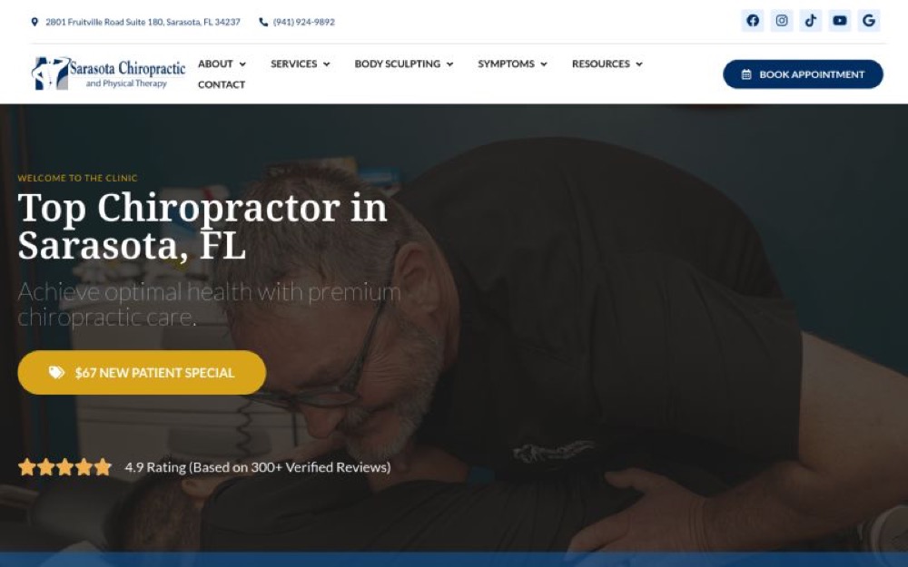Sarasota Clinic chiropractic website screenshot