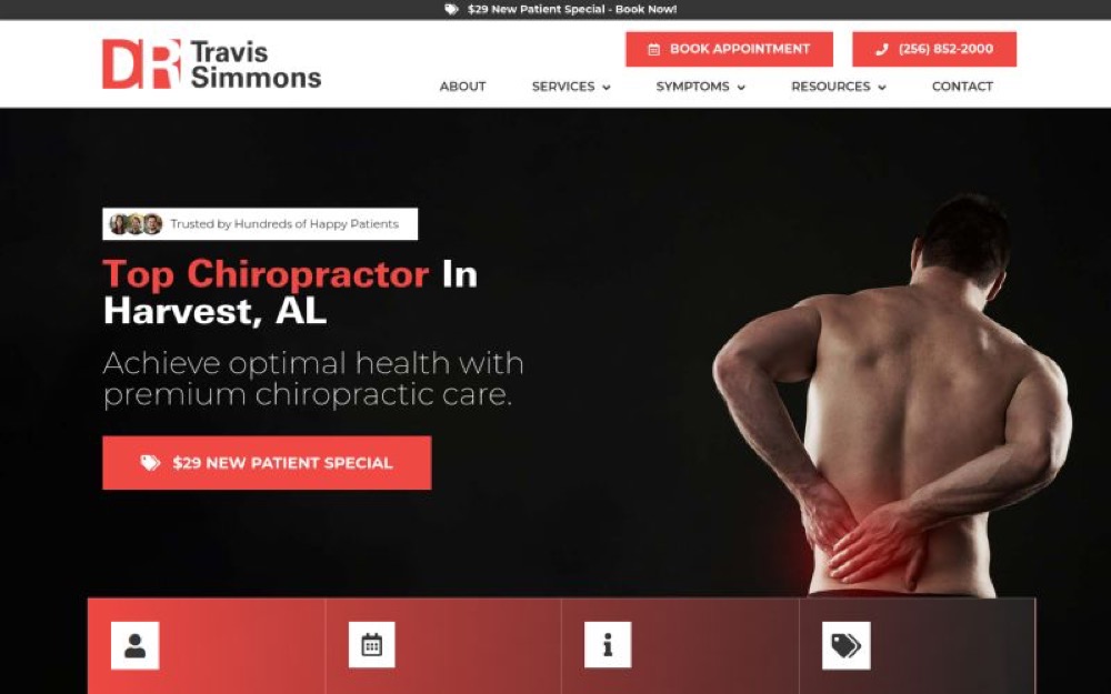Dr. Travis D. Simmons chiropractic website screenshot