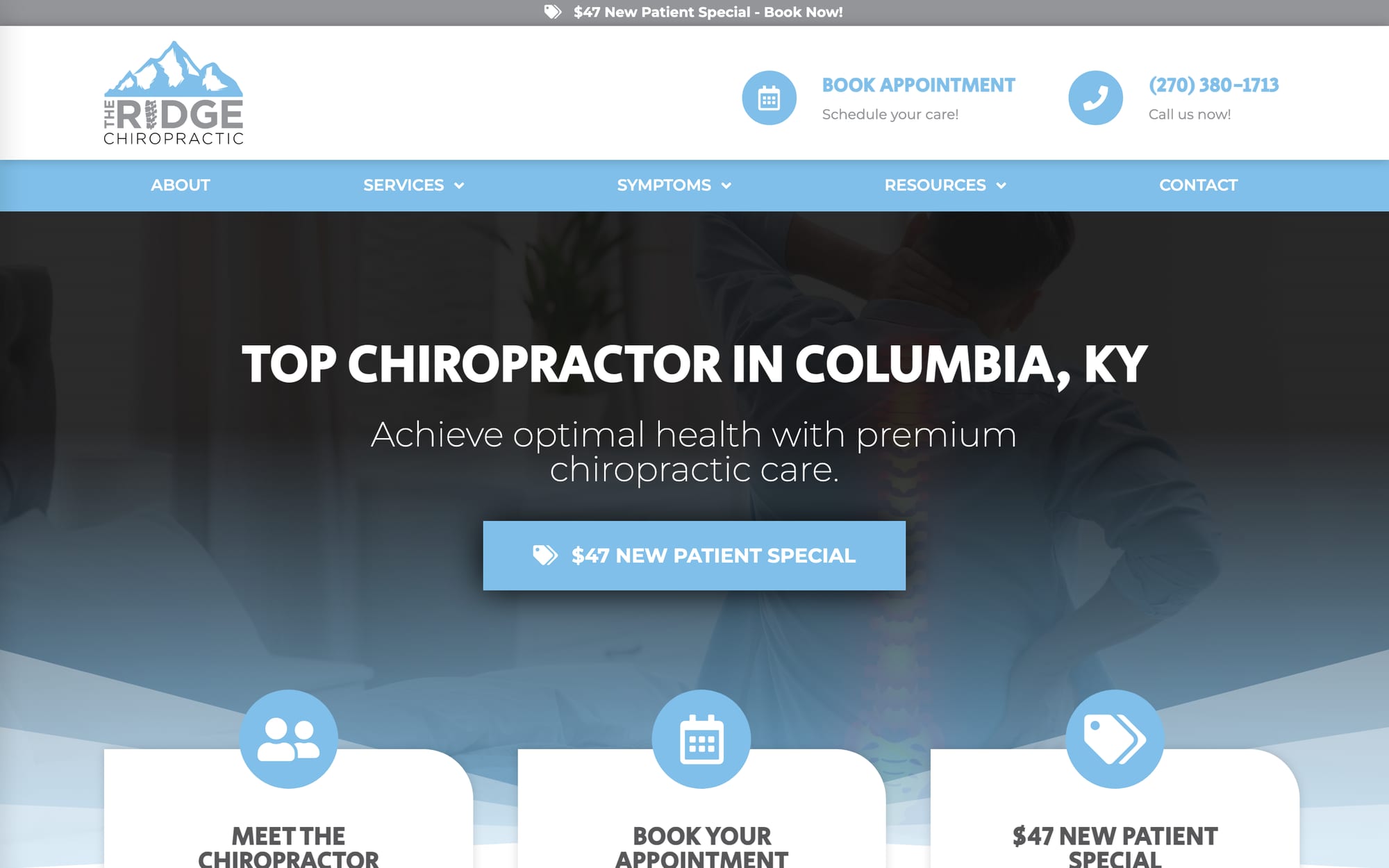 The Ridge Chiropractic website built by CHIROBASIX