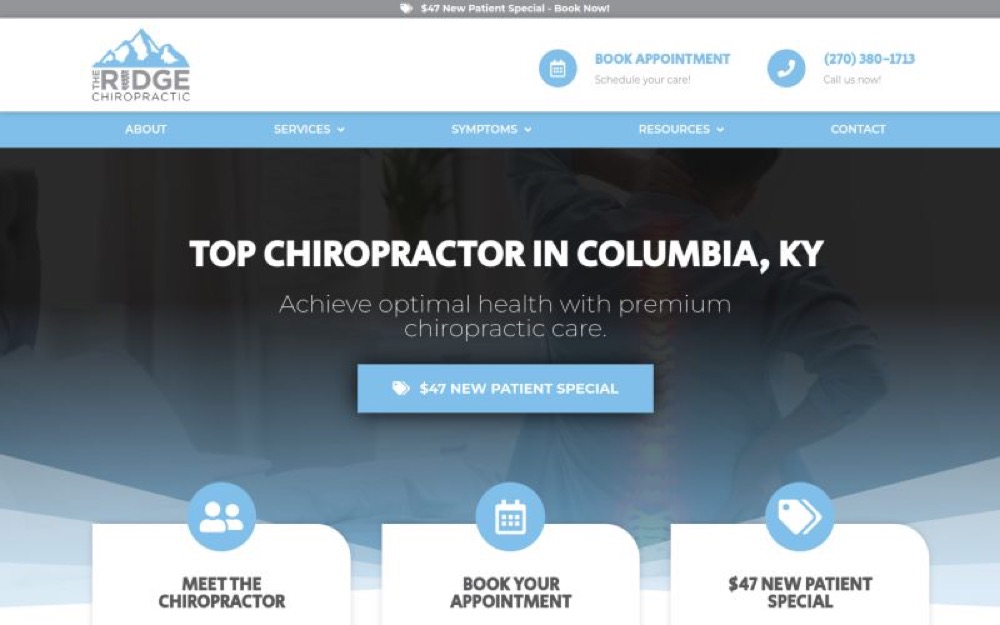 TRC Columbia chiropractic website screenshot