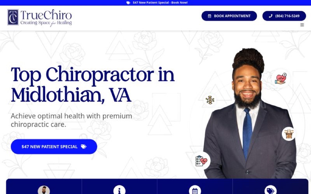 True Chiro chiropractic website screenshot