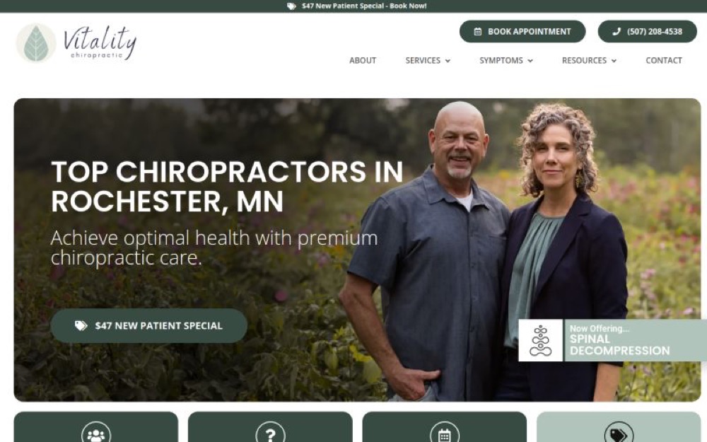 Vitality Rochester chiropractic website screenshot