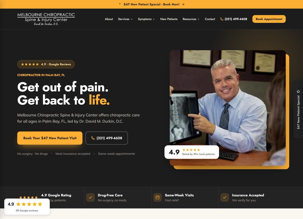 Melbourne Chiropractic Spine & Injury Center chiropractic website screenshot